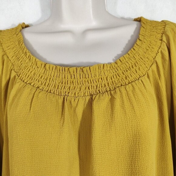 Cato Cold Shoulder Top Off the Shoulder Women Size M Yellow-Brown Short Sleeve - Picture 5 of 9